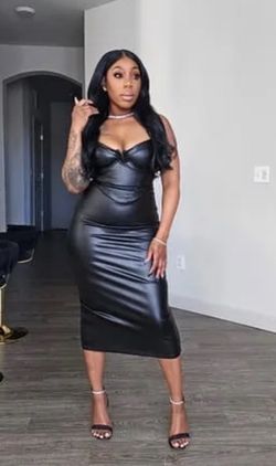 Shapewear Faux Leather Hourglass Corset Midi Dress