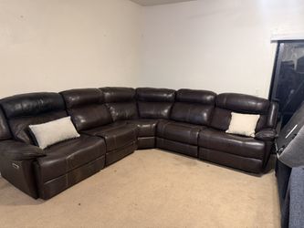 Power Leather Reclining Sectional Couch