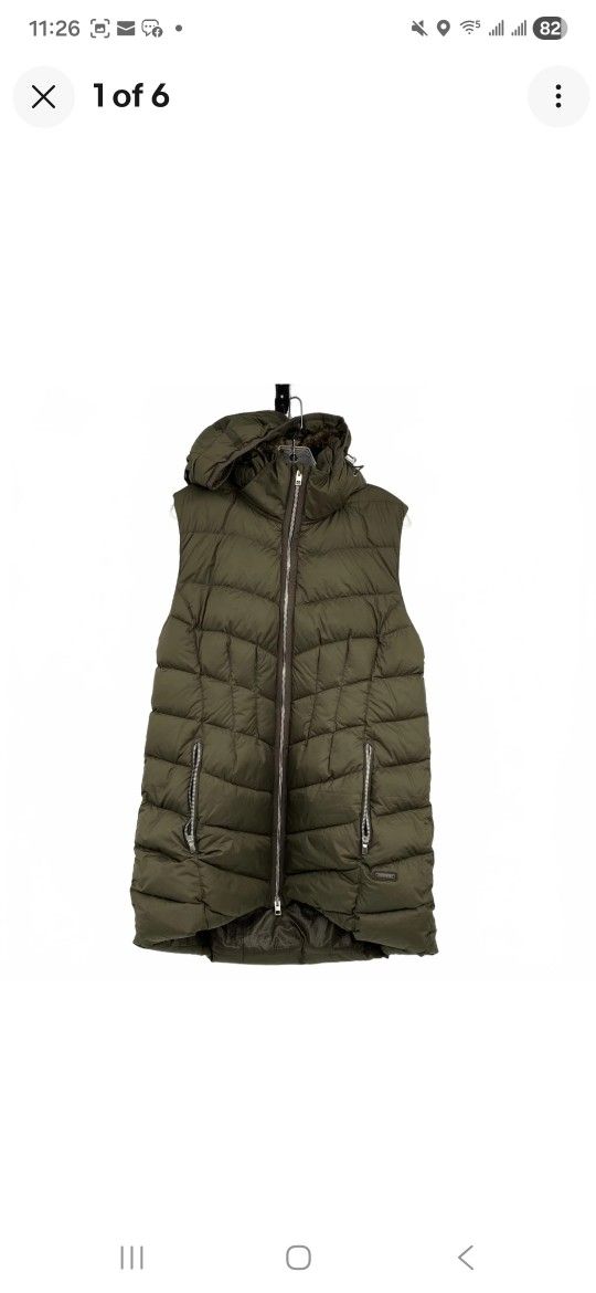 Athleta Green Puffer Vest with Faux Fur Lined Hood | Women’s L