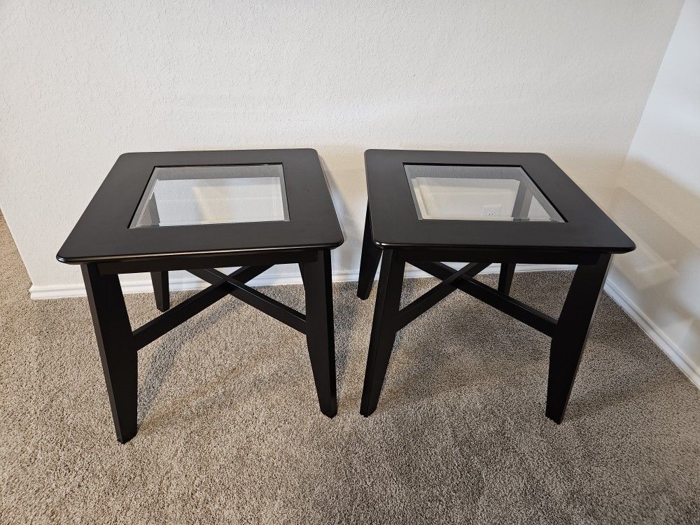Memorial Day Sale!Modern Black Glass-Top End Tables (Set of 2) – Like New!
