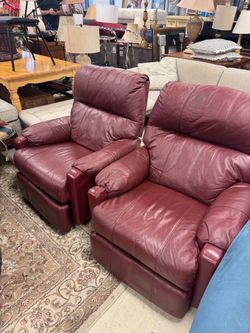 Pair of Burgundy Leather Armchairs