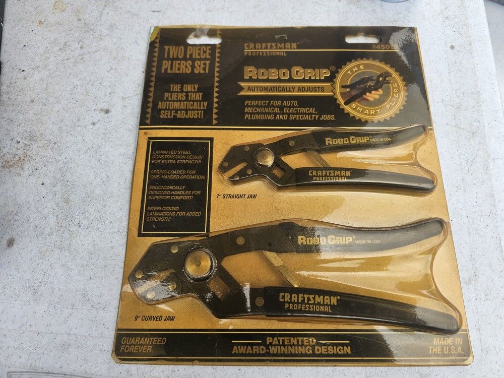 Sears Craftsman USA Nos Professional 2pc Robo grip Plier Set 45019 New On Card