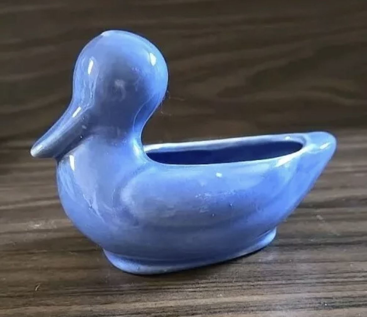 Vintage ceramic Cameron Clay Blue Duck planter