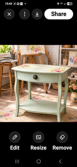 Floral Craft Table  Solid Wood Drawer & Shelf
