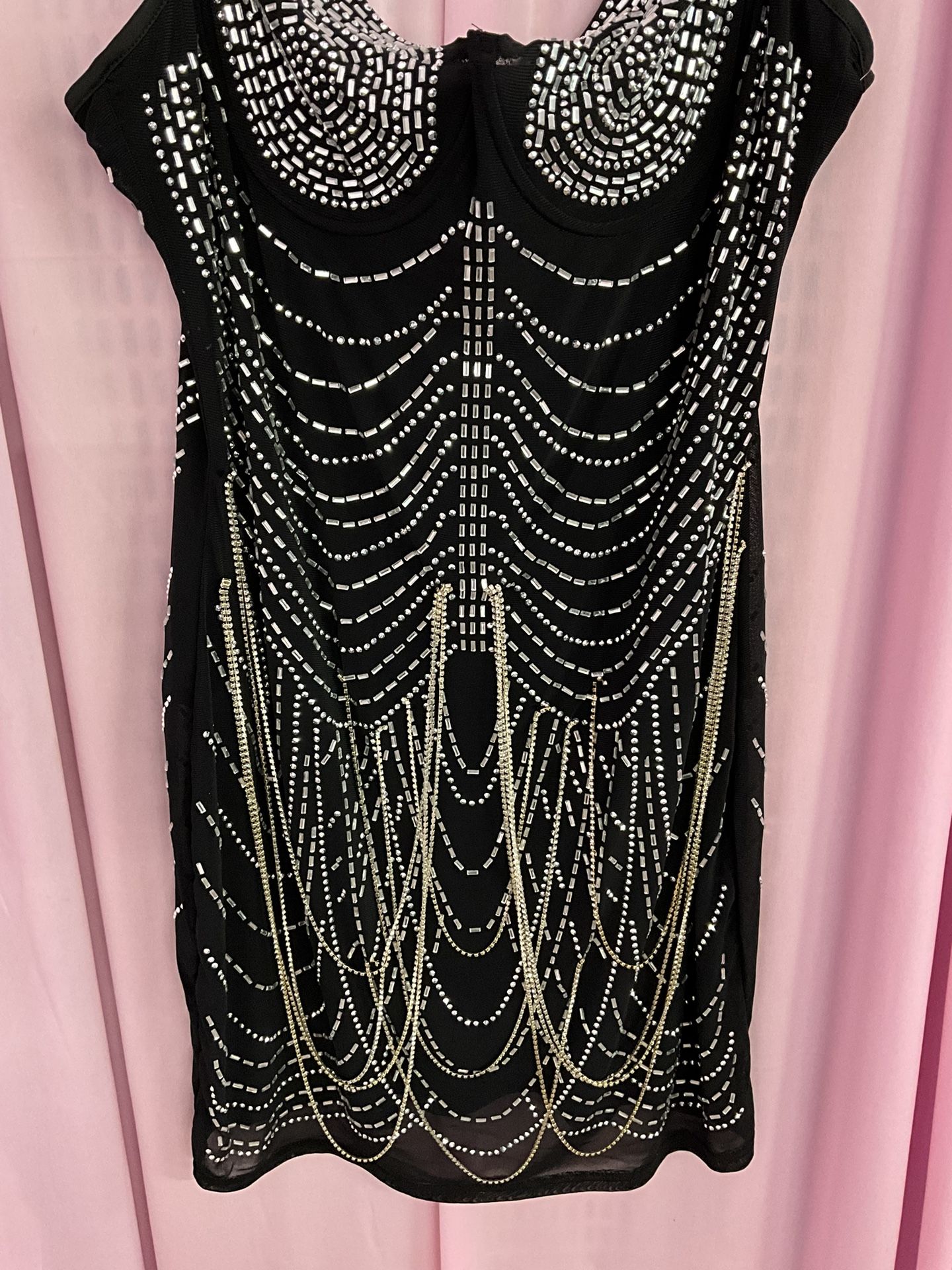 Black Sequin Chain Sheer Drag Costume Show Dress 