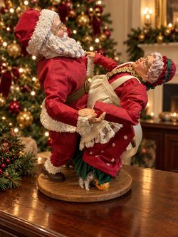 Like NEW Vintage Santa & Mrs Claus Dancing Figurine 10" Vintage Christmas Paper Mache