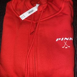 Victoria’s Secret Ivy Fleece Campus Full-Zip Hoodie Bright Vermillion Pink Rink Women’s Medium $59.95 Retail NEW