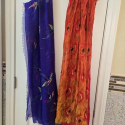Set Of 2 Violet & Flaming Red Long Woman's Scarves