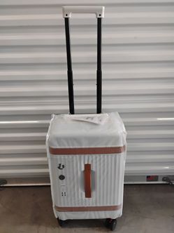 New White Carry on Luggage with cup holder and USB Port