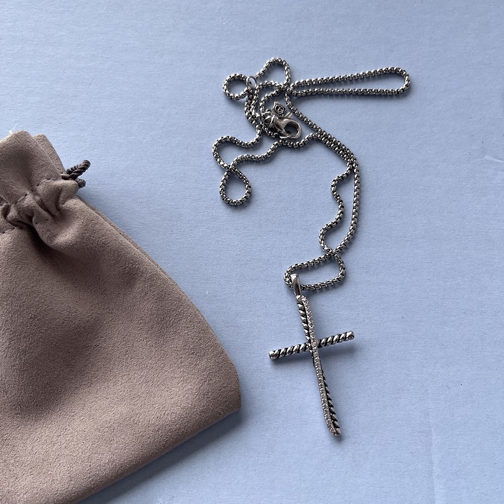 David Yurman Sterling Silver And Diamond Cross Necklace