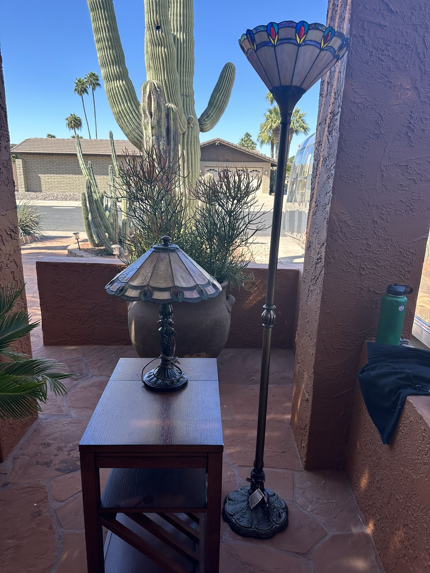 2 Dale Tiffany Cobweb Leaded Glass Table and Floor Lamps for Sale in