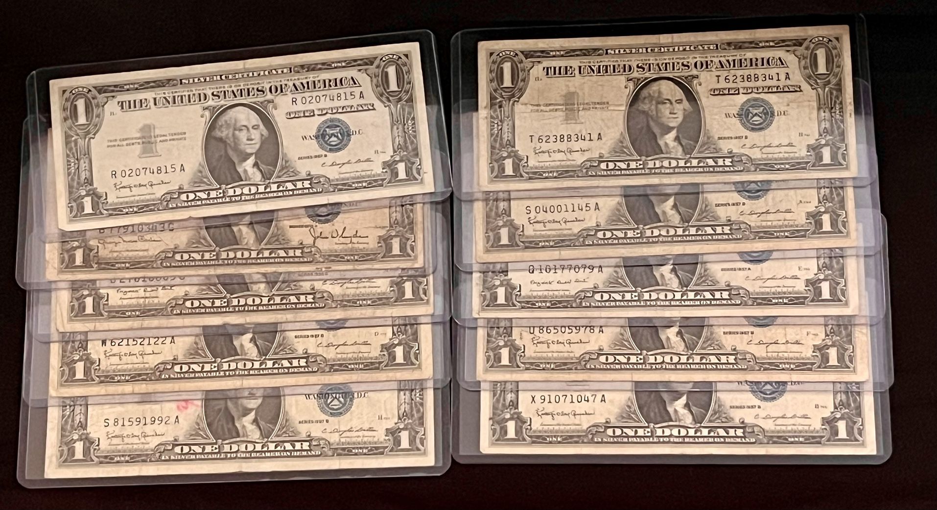Lot Of 10 Dollar Silver Certificates
