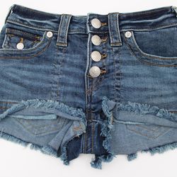 True Religion Button Fly Denim Shorts Frayed Hem Size 25