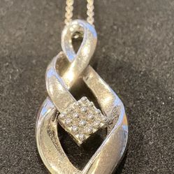 925 Sterling Silver Real Diamond Ribbon Slide Pendant/necklace