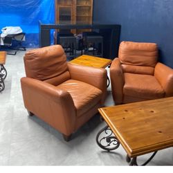 2 Leather, Recliners And Loveseat  
