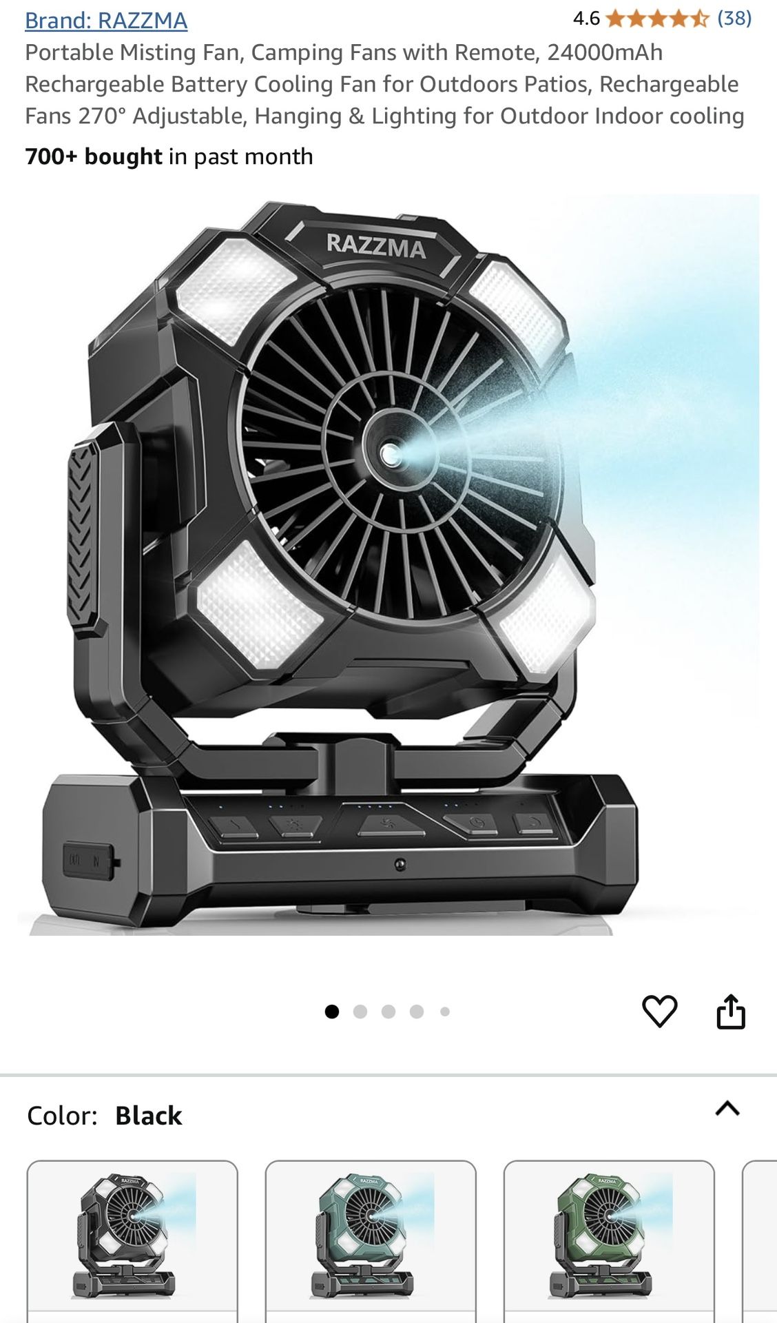 Portable Misting Fan, Camping Fans with Remote, 24000mAh Rechargeable Battery Cooling Fan for Outdoors Patios, Rechargeable Fans 270° Adjustable, Hang