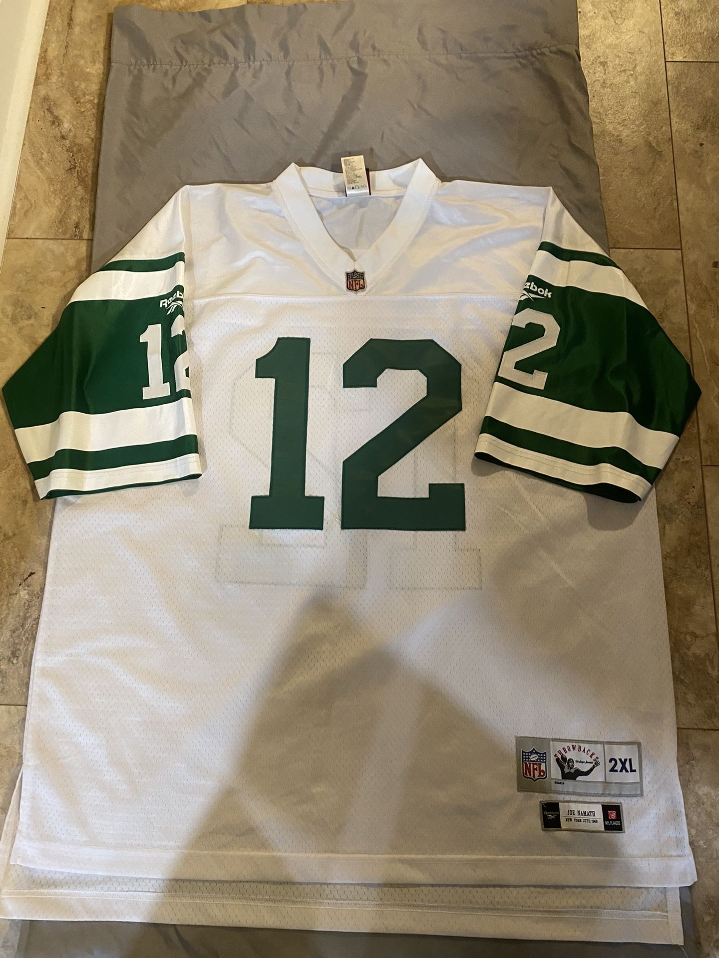 Reebok NFL Vintage Throwbacks New York Jets Joe Namath #12 White Green Jersey, 2XL