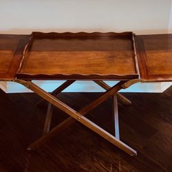 RARE & UNIQUE - Baker Mahogany Party Butler Table (Double Fold Out Top Tray Brass Accents)