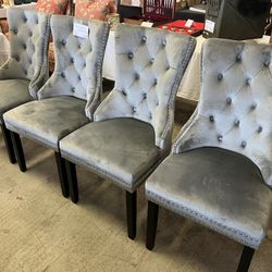 4 Velvet Dining Chairs (gray Color)