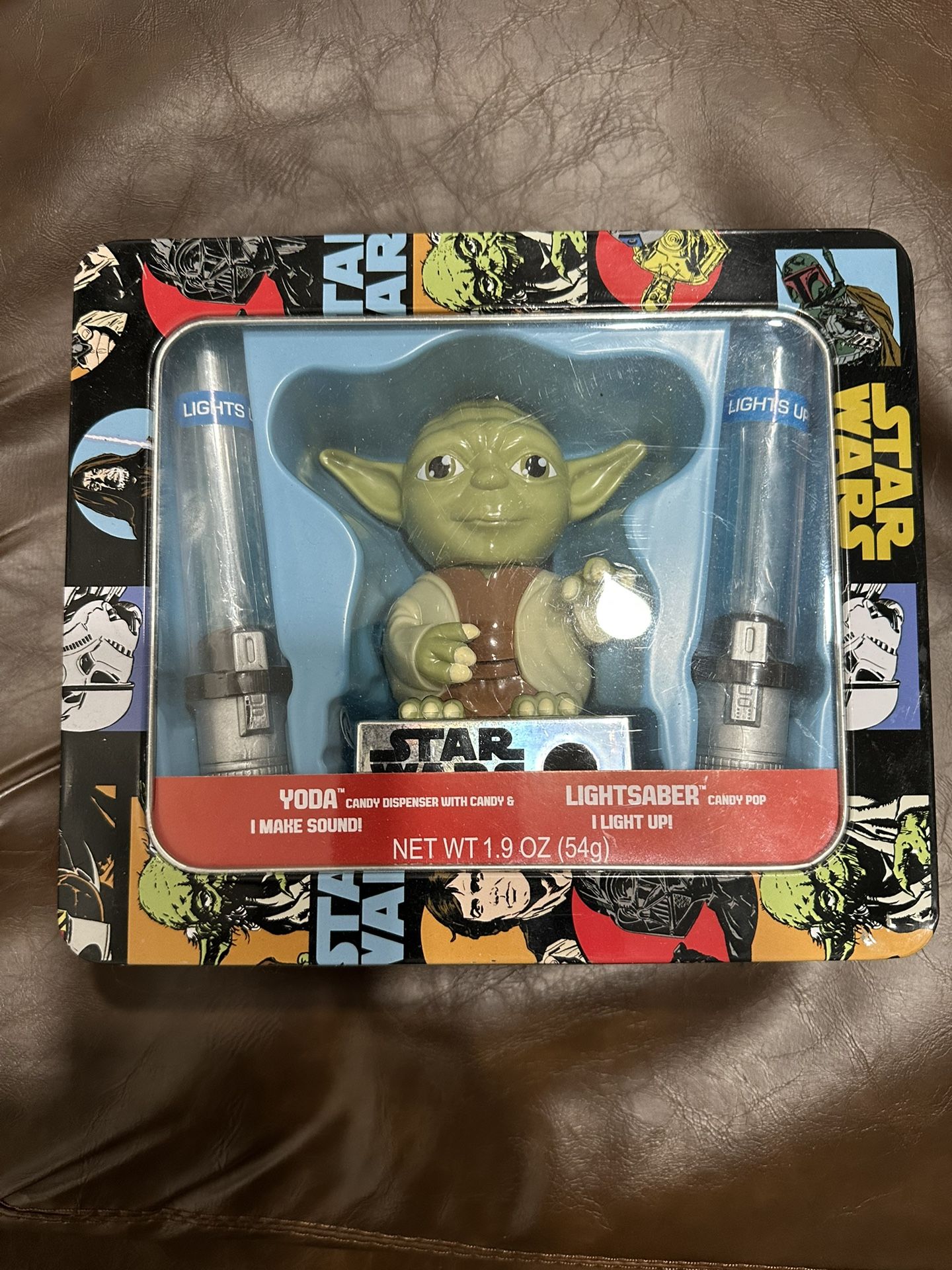 Star Wars baby YODA lightsaber candy tin lights up NIB box