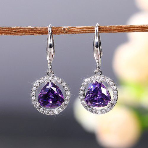 "Romantic Royal Purple Hollow Brilliant Triangle Drop Earring, VP1043
 
 