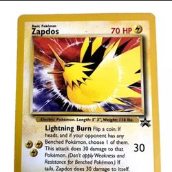 Vintage 1999 Pokemon Card, Basic Pokemon #23 Zapdos, 70HP Black Star Promo