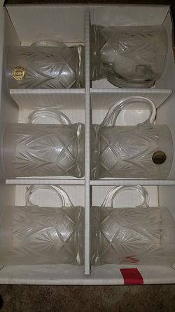 Set Of 6 Paul Sebastian Fine Crystal Glass 12 Oz. Coffee Mugs Cups