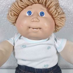 Cabbage Patch Kid Doll Vintage 80s 16" Pink Signature Short Blonde Hair Blue Eyes Great Condition 