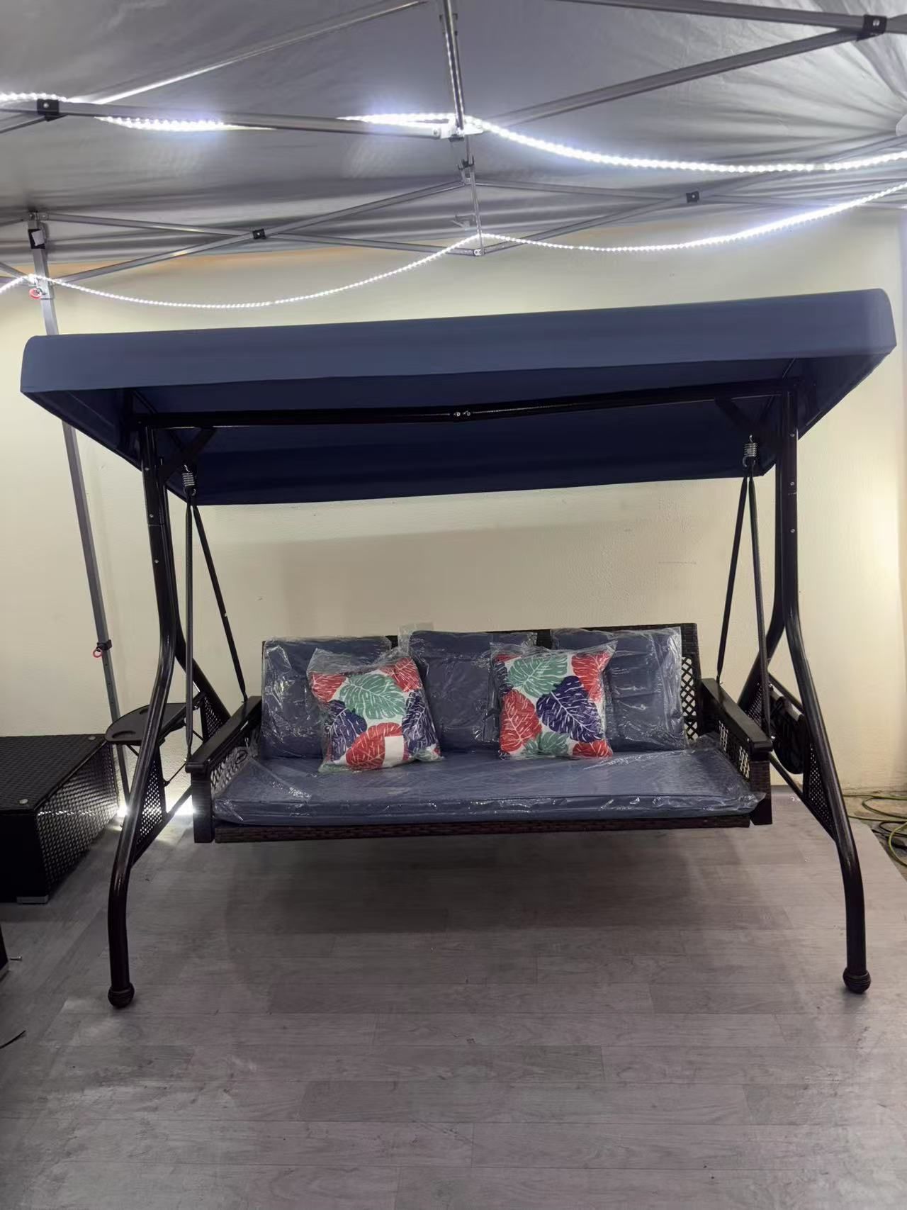 (2 Colors) New Outdoor Patio Porch Swing with Adjustable Canopy Cup Holder Thick Cushions