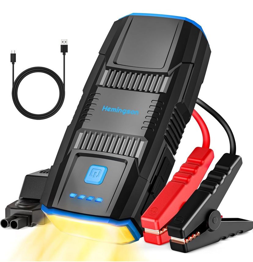 ar Jump Starter, 2000A Peak Battery Jump Starter Portable 12V Jump Box for Vehicles 7.0L Gas and 5.5L Diesel Engines with 4 Modes LED Lights