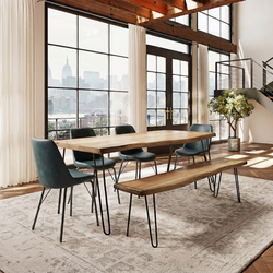 Nature's Edge Natural/Blueberry 79 Dining Table w/ 4 Maddox Chairs and Bench