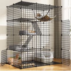 YITAHOME Large Cat Cage Indoor Enclosure Metal Wire 4-Tier Kennels DIY Cat Playpen Catio with Large Hammock for 1-3 Cats