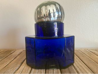 Vintage combat blue bottle with cork mercury glass stopper