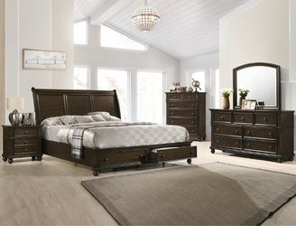 Brand new Lara espresso queen storage bed frame + dresser + mirror + nightstand