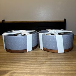 Disney Mickey Mouse Icon Embossed Bowls Set of 2 Gray w Wood Base 7” New