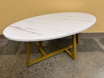 Contemporary Marble Pattern Oval Coffee Table w/ Gold Base
