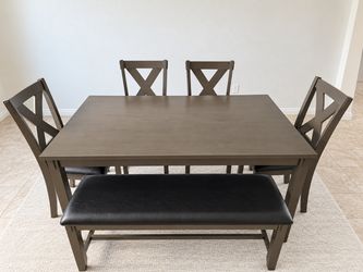 🍂 Thanksgiving Sale! Gray Dining Set with Bench Seats 6 $0 Down