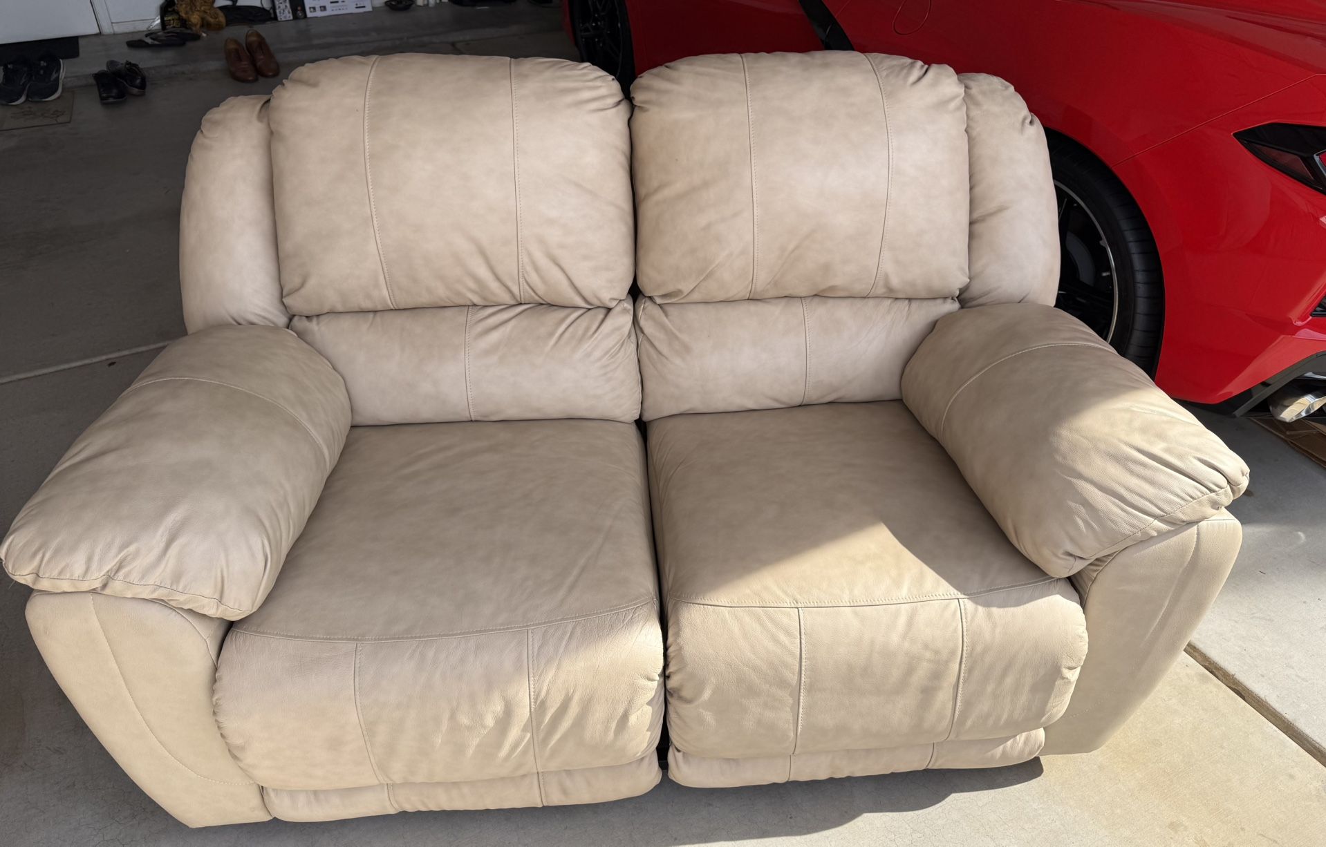 Ashley Beige Dover Natural Reclining Love Seat Sofa