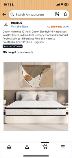 MOLIBUS Queen Mattress 10 Inch | Queen Size Hybrid Mattresses in a Box