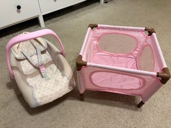 Baby doll car seat & crib