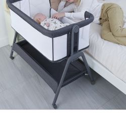 ANGELBLISS Baby Bassinet Bedside Crib with Storage Basket and Wheels, Easy Folding Bed Side Sleeper Adjustable Height Portable Crib for Newborn