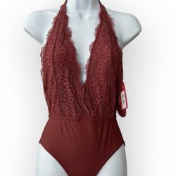 XHILARATION Mauve Lace Deep-Plunge Swimsuit Women’s Size XS NWT