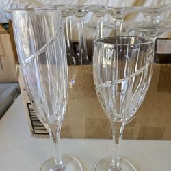 Crystal Etched Glasses. 12 Wine Glasses & 12 Champagne Flutes.  Brand New.