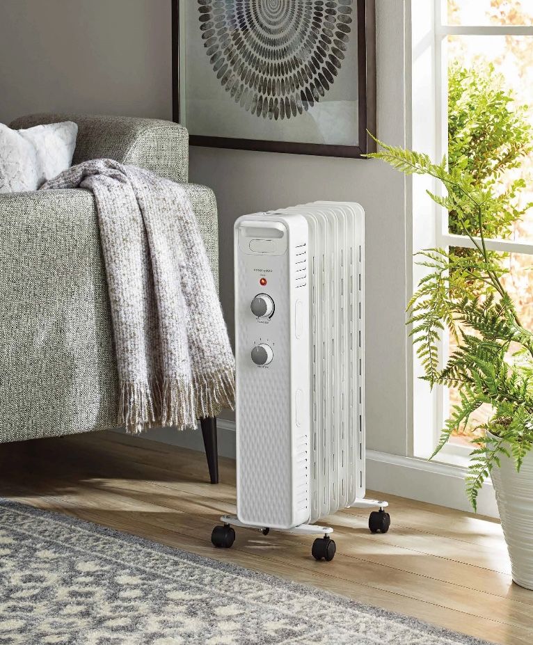 Mainstays 1500W Mechanical Oil Filled Electric Radiant Space Heaters, White, New, WSH07O2AWW (2)