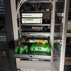 Gaming Cabinet With Power Conditioner, Cisco Router, Shelves