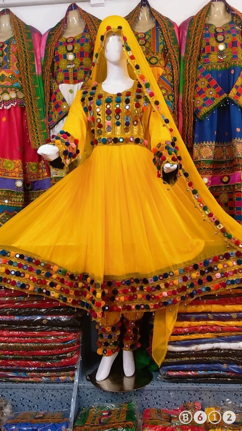 yellow afghani dress