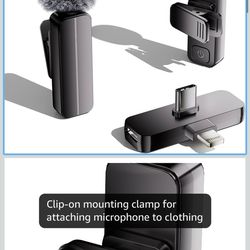 New in box! 2-Pack Wireless Mini Lavalier Lapel Microphone for iPhone,Android Phone(2 in 1) - 65ft Cordless Clip on Dual Mics with Noise Reduction 6H 