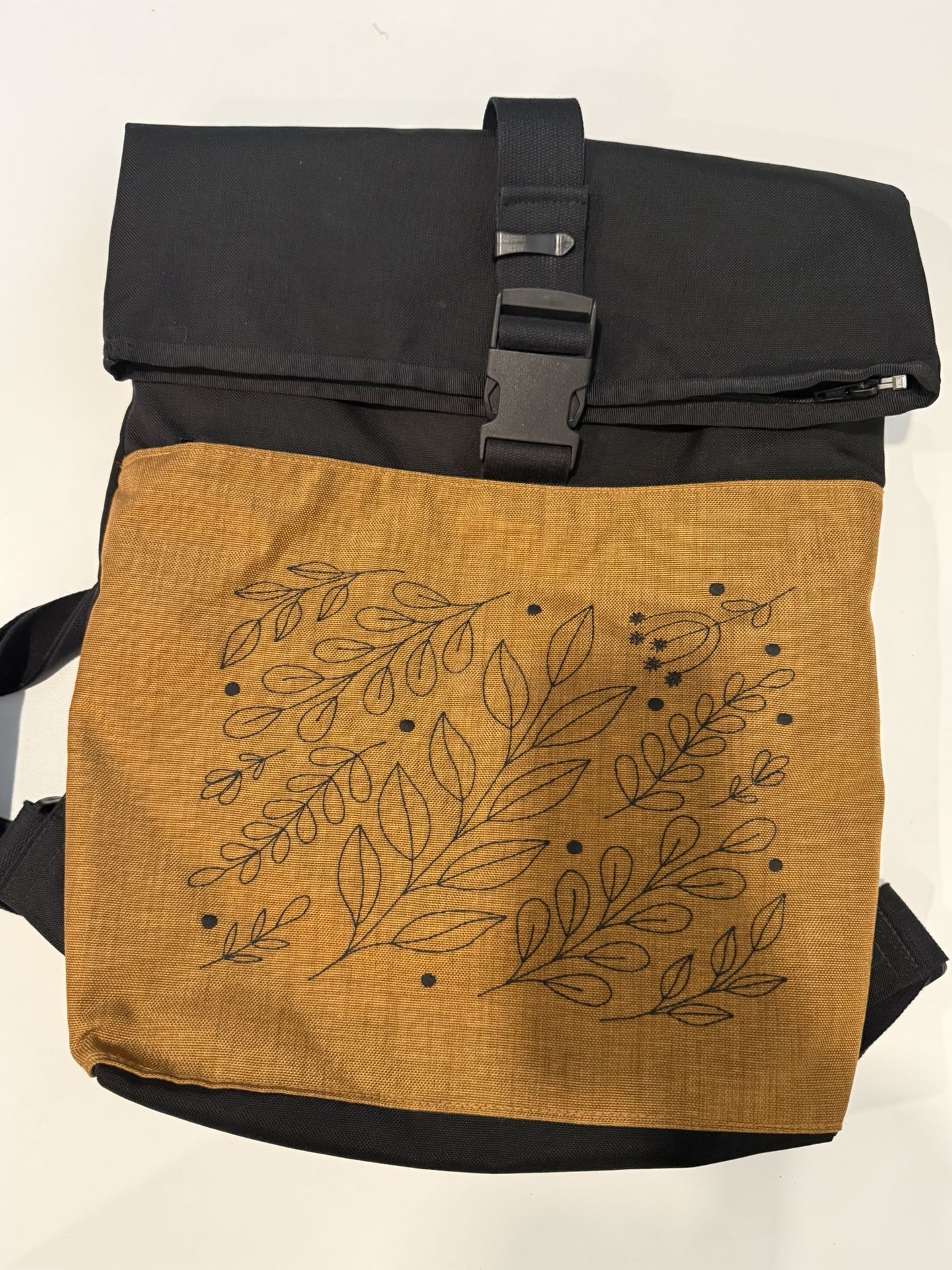 Black brown Embroidered Backpack
