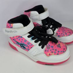 Reebok Leather & Pink White Floral Hi Top Big Girls Shoe Size 2  #10572 