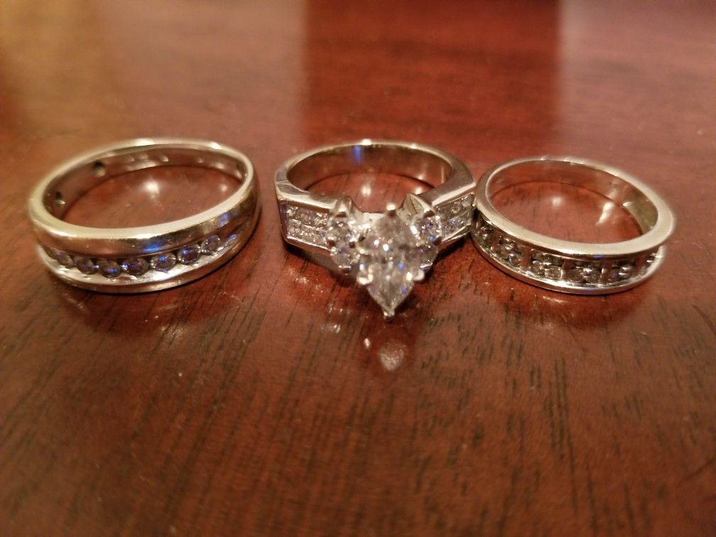 1C Dimon14karrat White Gold His And Hers Set Of Rings